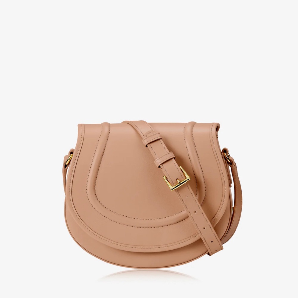 Gigi New York Jenni Saddle Bag in cappuccino Italian calfskin leather